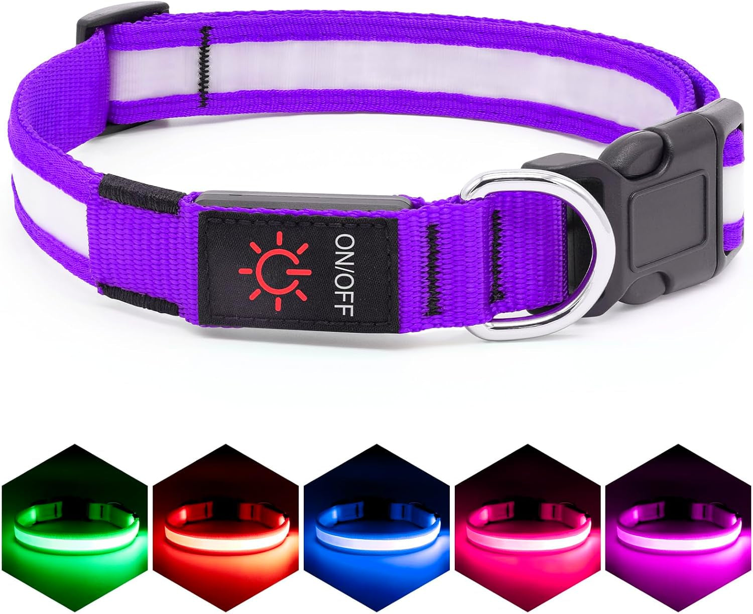 Rechargeable LED Dog Collar - Adjustable Super Bright Glowing Safety Collar for Medium Dogs (Red)