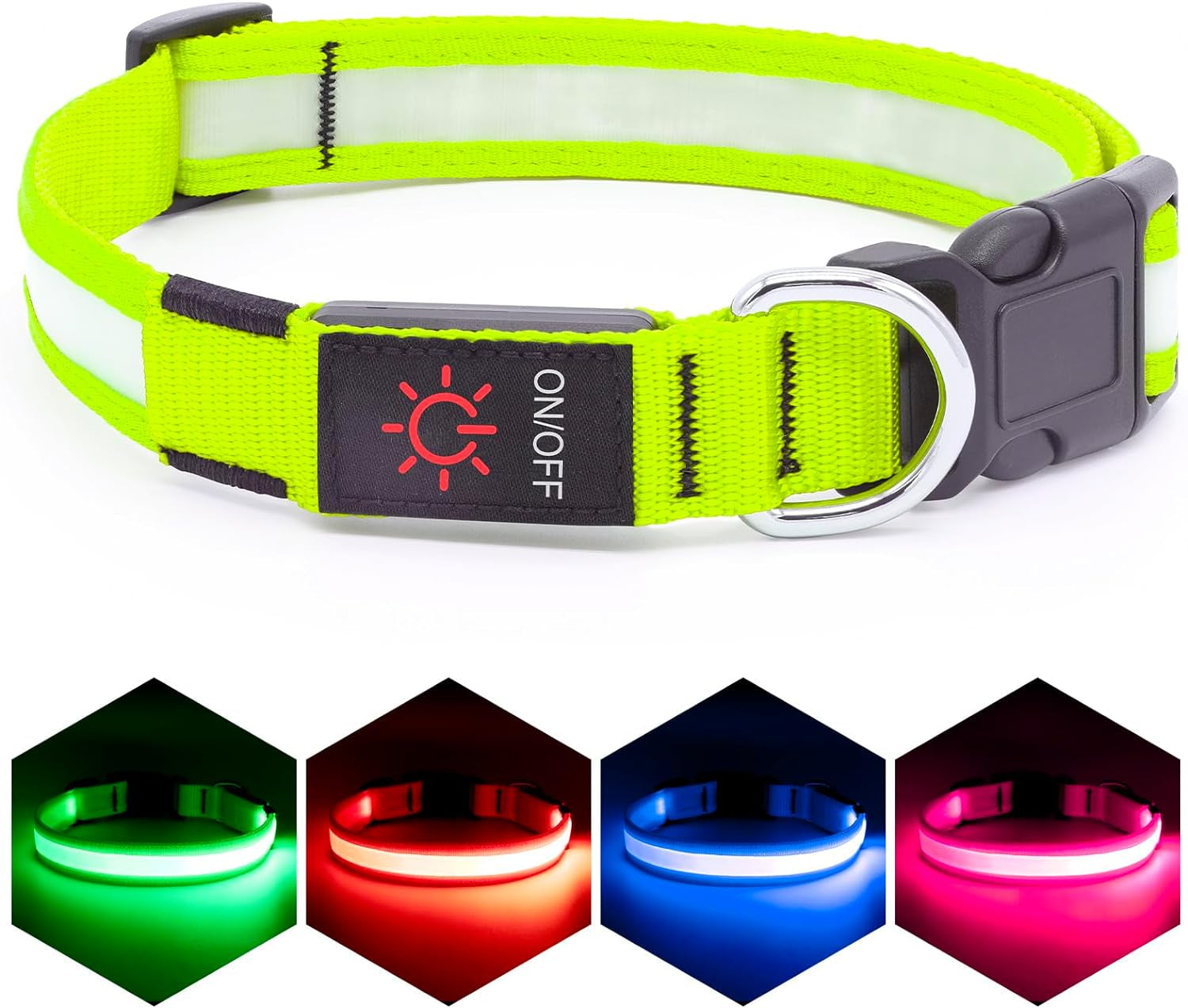 Rechargeable LED Dog Collar - Adjustable Super Bright Glowing Safety Collar for Medium Dogs (Red)