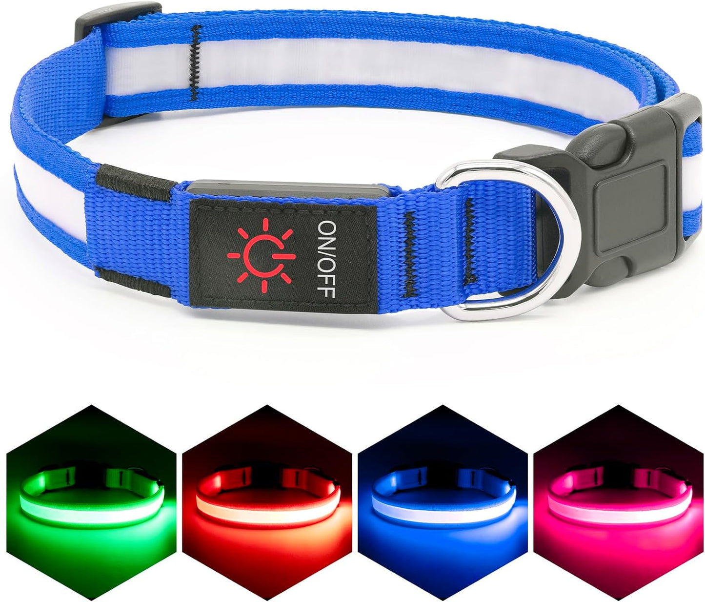 Rechargeable LED Dog Collar - Adjustable Super Bright Glowing Safety Collar for Medium Dogs (Red)