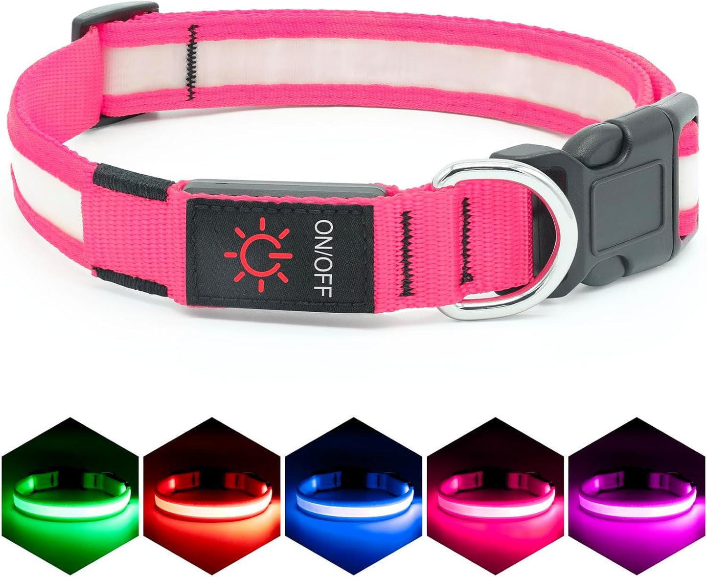 Rechargeable LED Dog Collar - Adjustable Super Bright Glowing Safety Collar for Medium Dogs (Red)